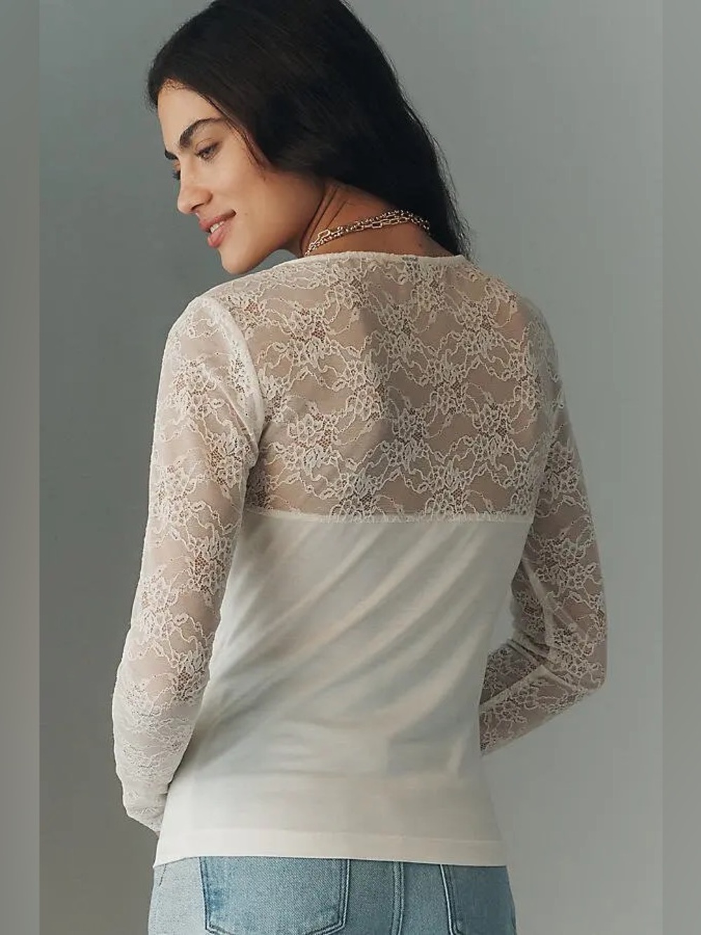 Anthropologie Long-Sleeve
Lace Mix Top - Picture 3 of 9